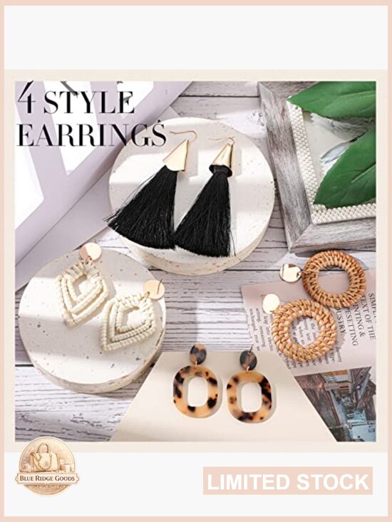 Straw Woven Waist Dress Belt and Boho Earrings Set - 8 Piece Ladies Accessory